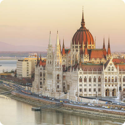 Parliament building in Budapest, Hungary at sunrise