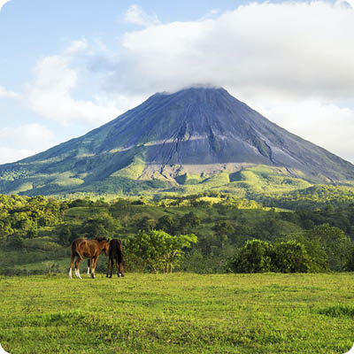 Arenal volcano landscape in a sunny day.
