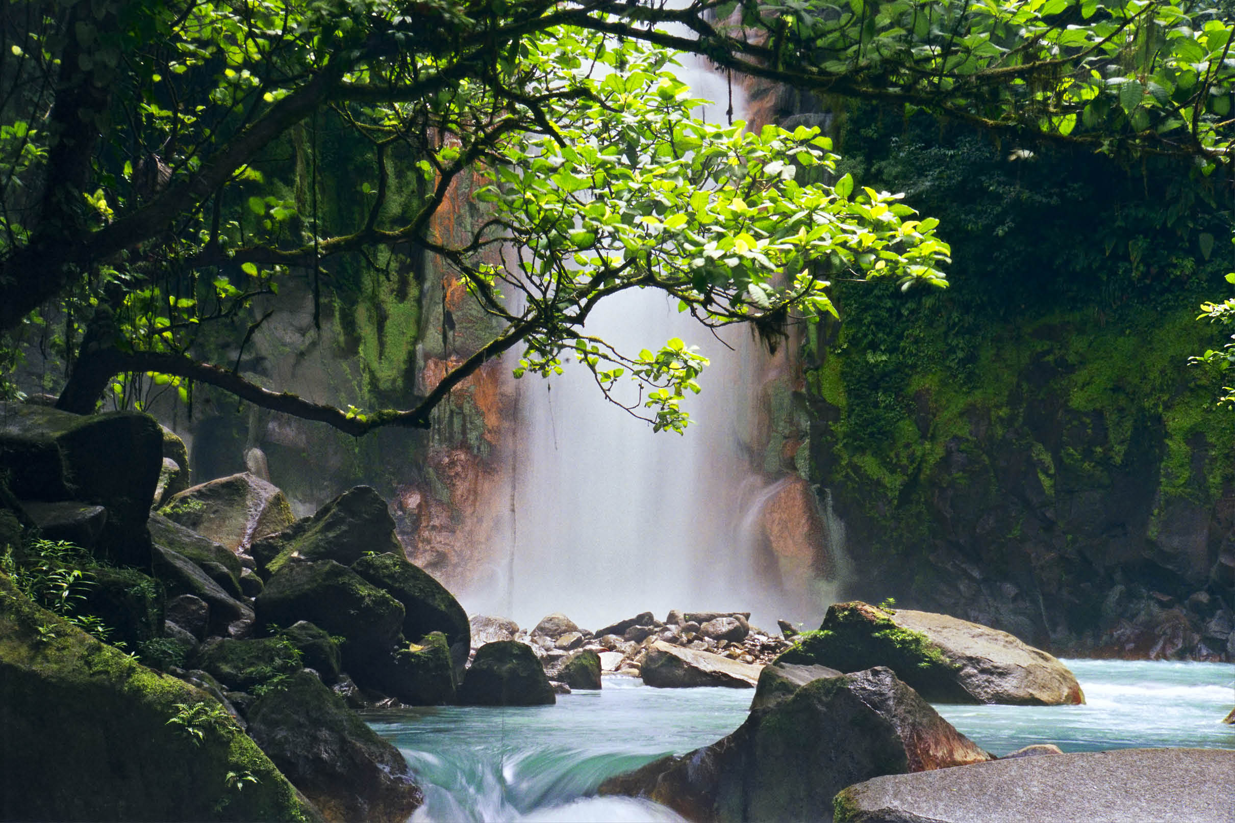 The Celeste Waterfalls in Costa Rica (Catarata Celeste).