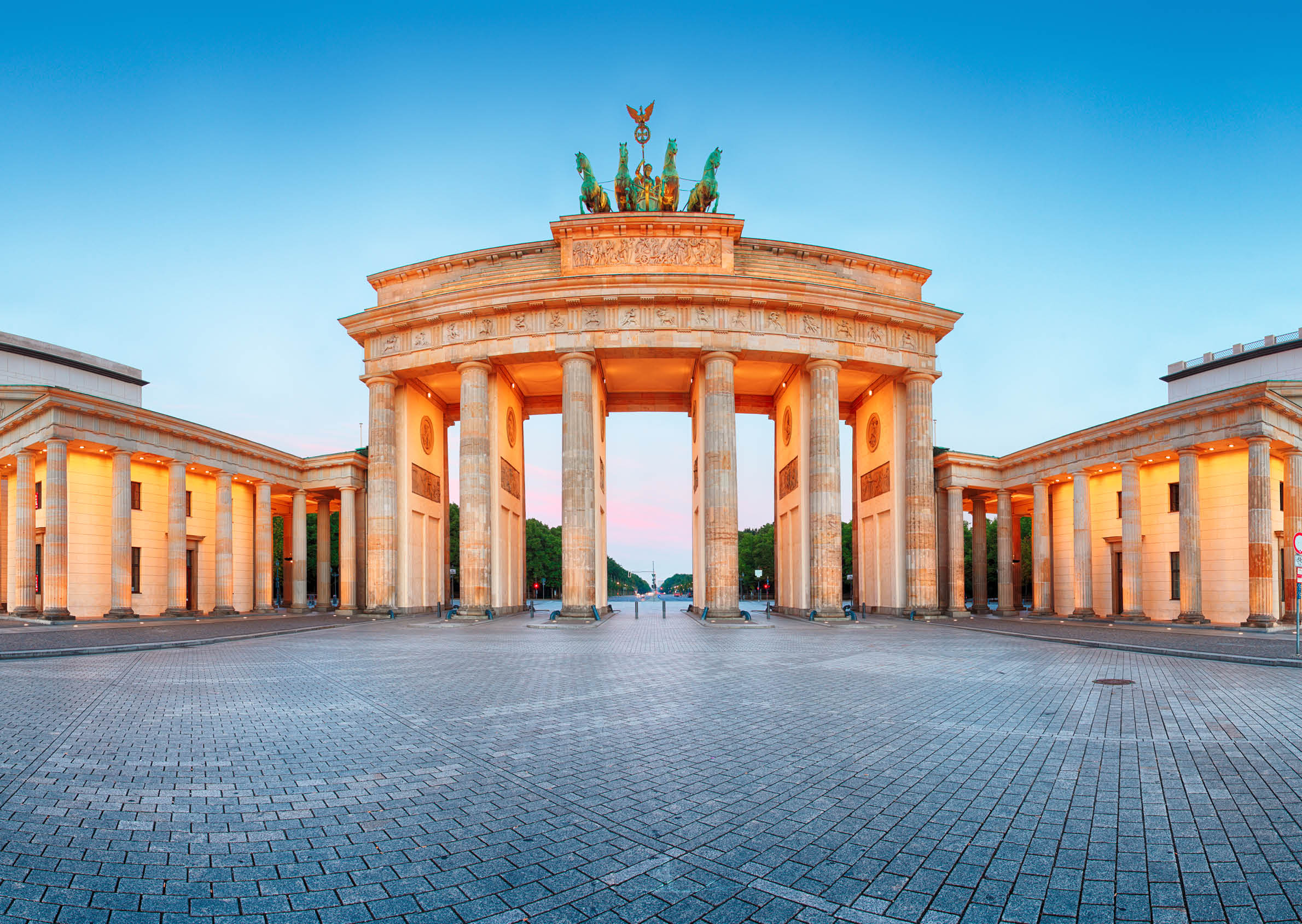 Brandenburger Tor (Brandenburg Gate) panorama, famous landmark in Berlin Germany at night