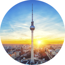 Aerial view on Alexanderplatz and Berlin city at sunset, Berlin, Germany