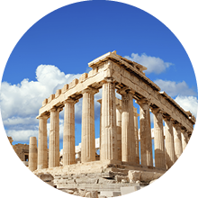 Parthenon temple on a bright day with clouds. Acropolis in Athens, Greece