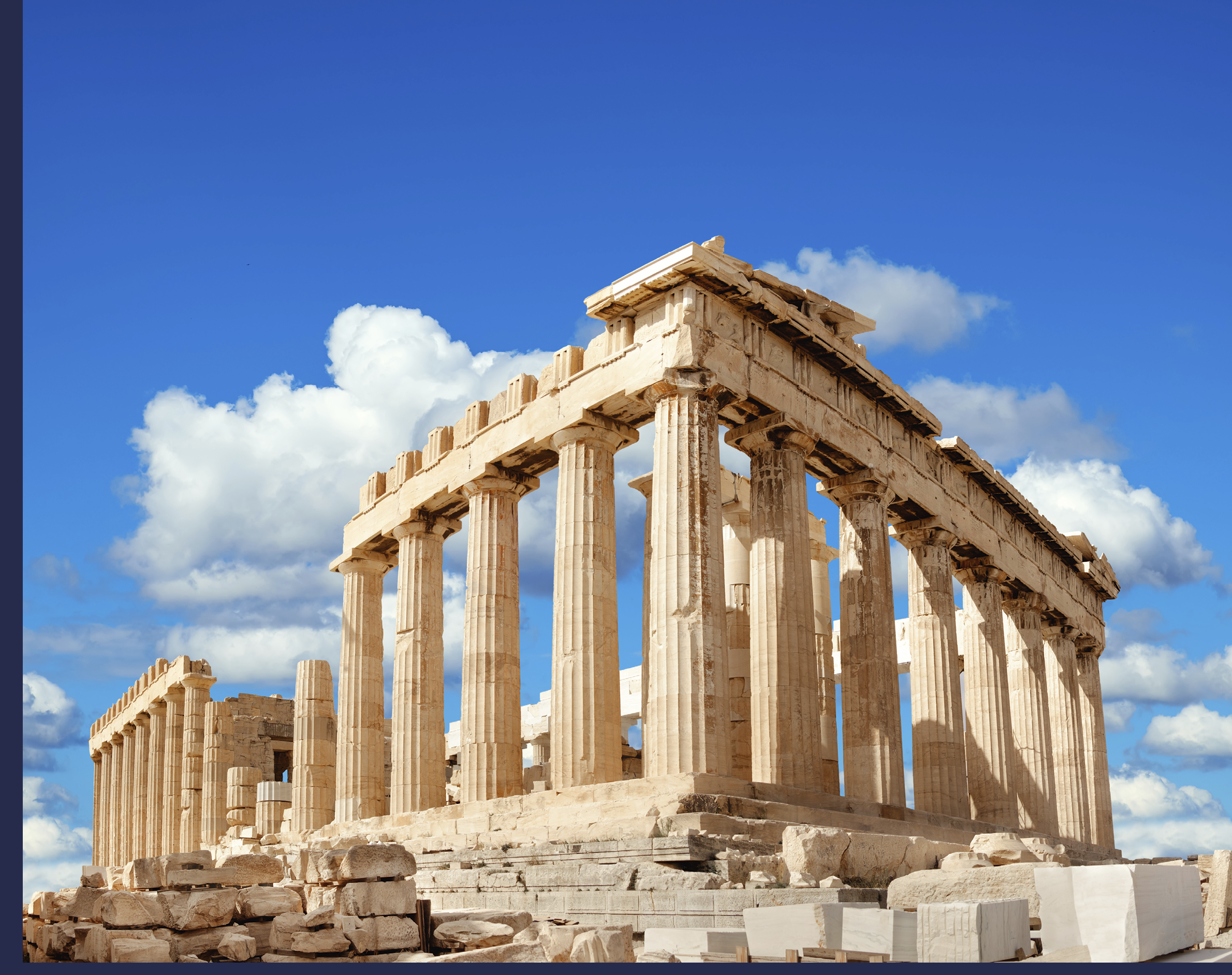 Parthenon temple on a bright day with clouds. Acropolis in Athens, Greece