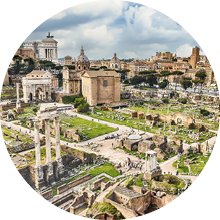 Scenic view over the ruins of the Roman Forum in Rome, Italy
