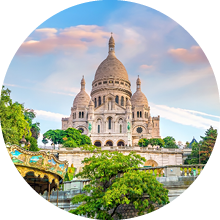 Sacre Coeur Cathedral on Montmartre Hill in Paris, France