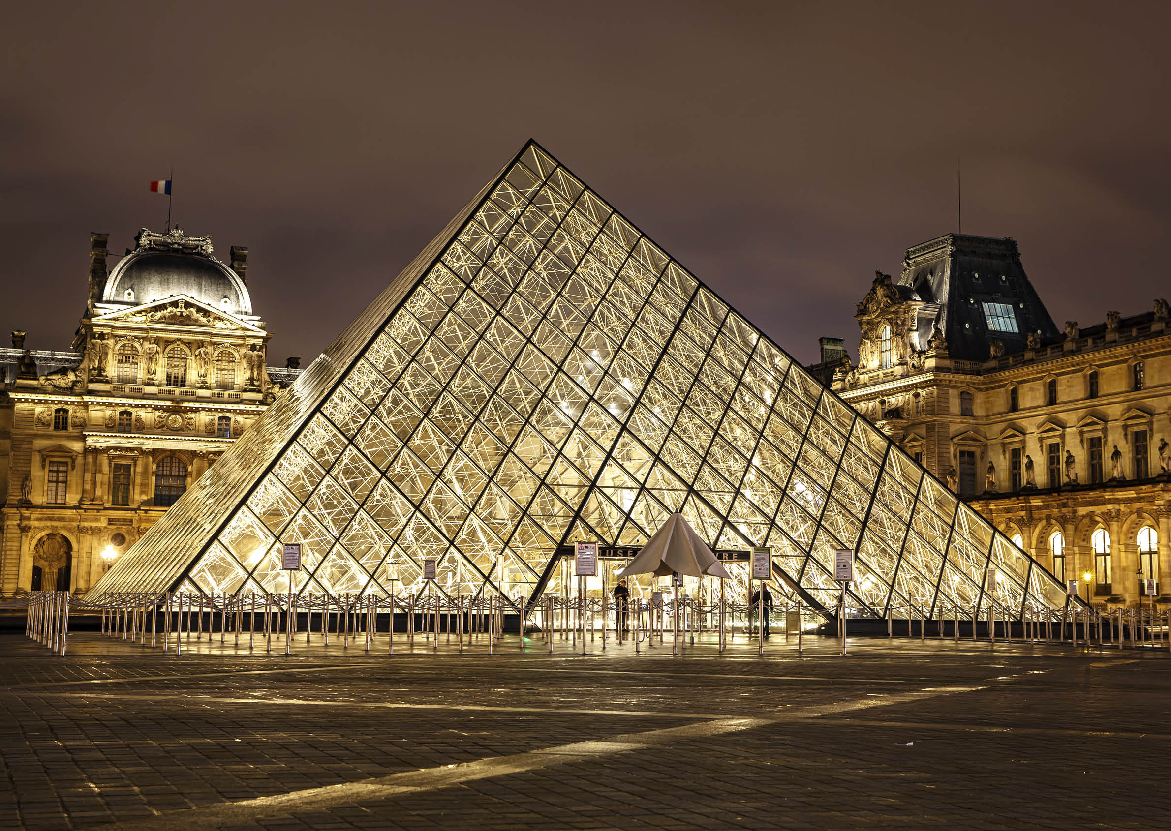 Paris, France 26.11.2019: Louvre Museum at night