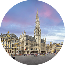 Brussels, Belgium. Panoramic view of Grand Place (Grote Markt) square with gothic City Hall