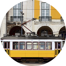 Typical yellow tram of Lisbon, Portugal