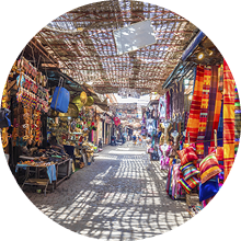 Souvenirs on the Jamaa el Fna market in old Medina, Marrakesh, Morocco