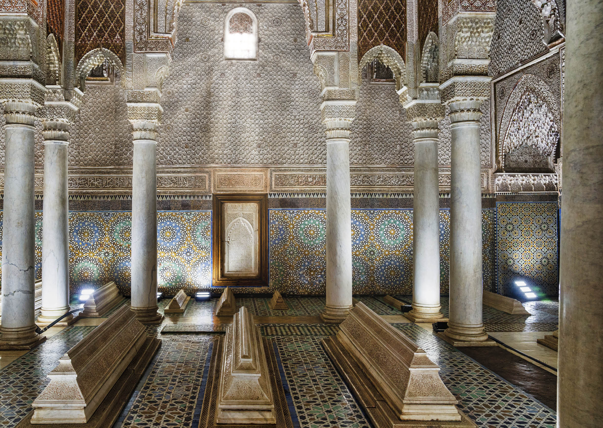 Exquisite tilework detail in Moroccan mausoleum