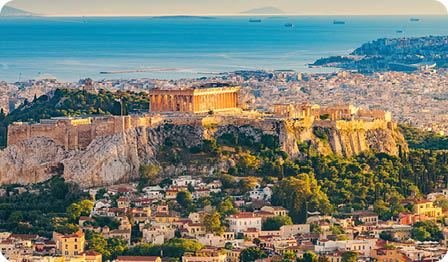 Panoramic aerial view of Athens, Greece at summer day