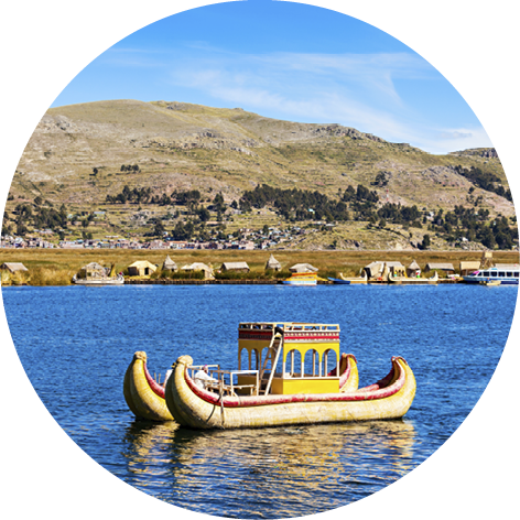 Totora boat on the Titicaca lake near Puno, Peru