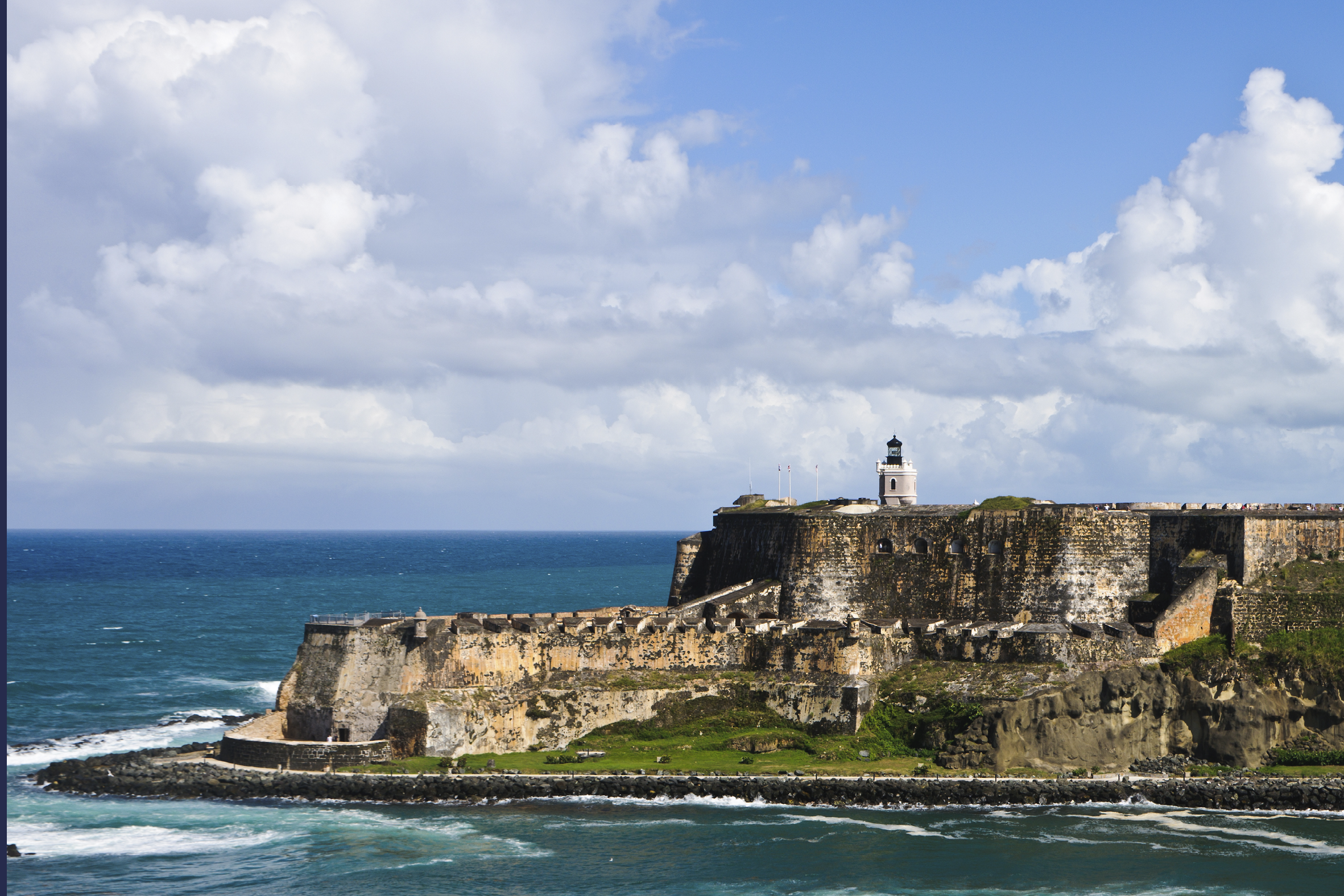 San Felipe del Morro Castle also known as   Morro Castle, is a 16th-century citadel located in San Juan, Puerto Rico. Construction was begun in 1539 by the Spanish to protect and control the entrance of San Juan Harbor. The Port San Juan Lighthouse was added in 1843. The smooth rocks near the castle base have been eroded by almost 500 years of storms and waves.
